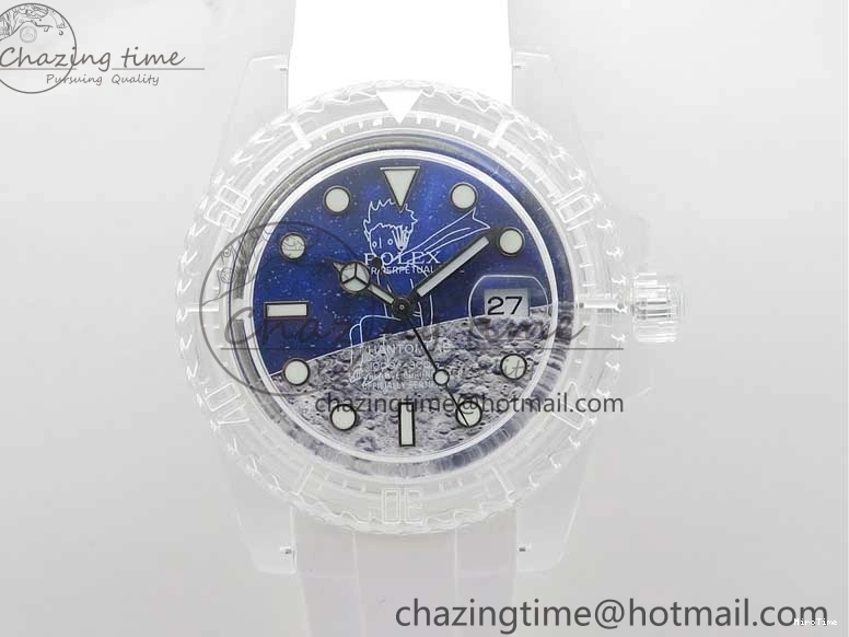 MiroTime 0129 Durable Submariner Phantomlab Transparent KZF Best Edition Blue Moon Dial on White Rubber Strap VR 2564